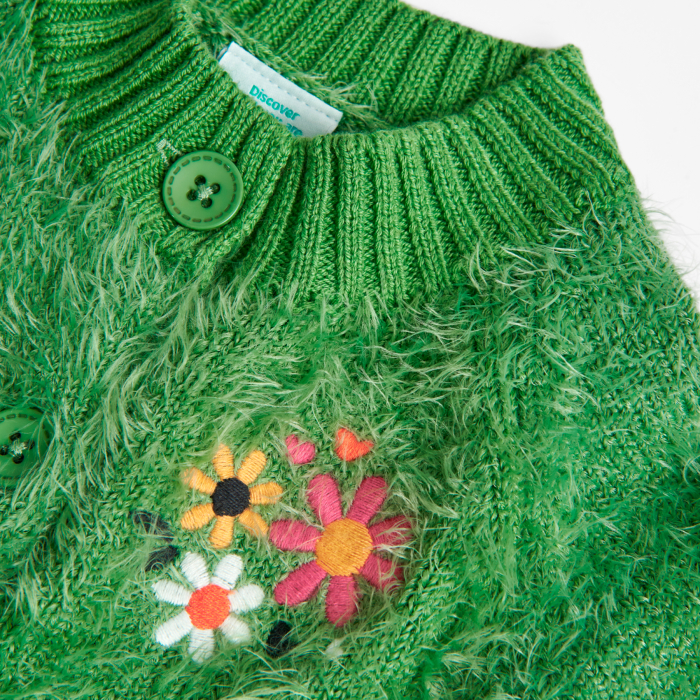 Cardigan tricot fetite, broderie florala, verde, brand Boboli [3]