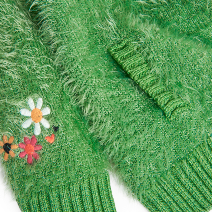 Cardigan tricot fetite, broderie florala, verde, brand Boboli [4]