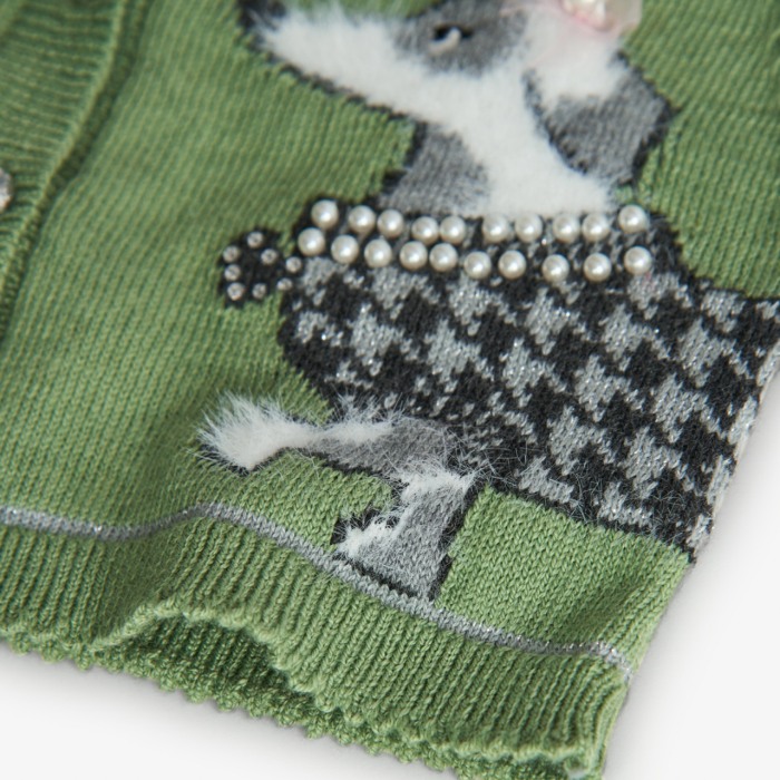 Cardigan tricot fetite, verde, broderie catelus, perle, gama CHIC Boboli [4]
