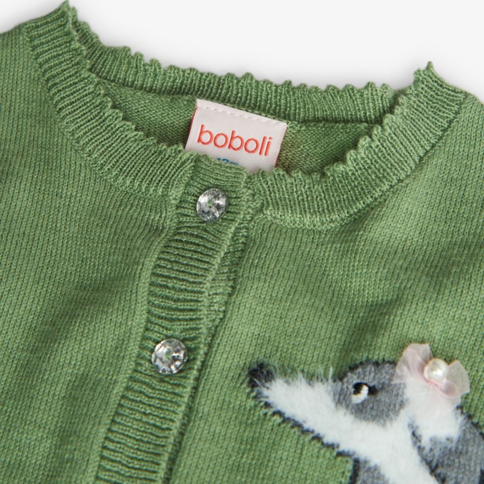 Cardigan tricot fetite, verde, broderie catelus, perle, gama CHIC Boboli [3]