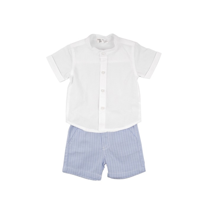 Compleu 2 piese baiat, bumbac, camasa alba cu pantaloni scurti bleu, Babybol [1]