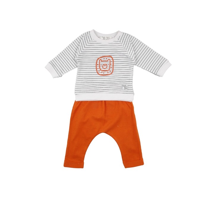 Compleu 2 piese bebe baiat, bumbac, maneca lunga, dungi, brand Babybol [1]