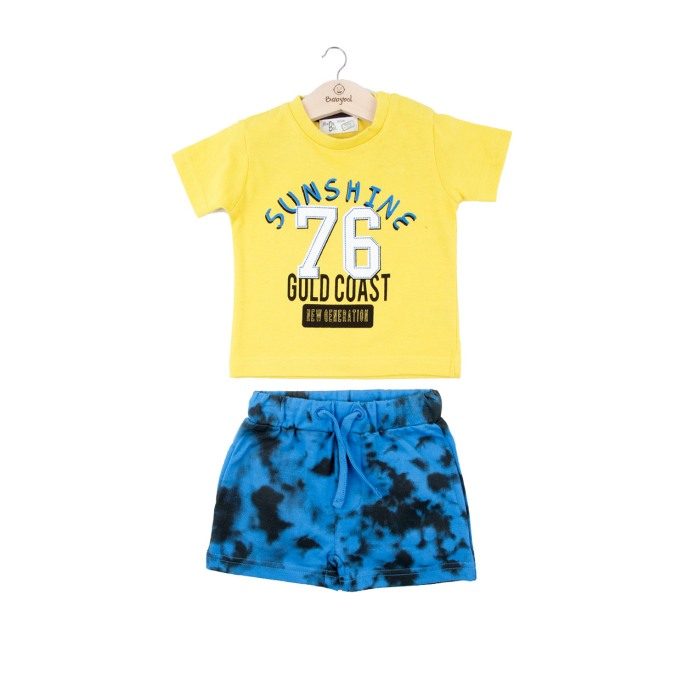 Compleu baieti 2 piese, tricou cu pantaloni scurti, galben lime, Babybol [1]