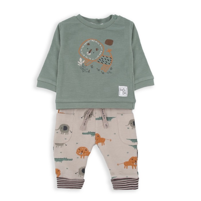 Compleu bebe baiat 2 piese, animal print, kaki, Babybol [1]