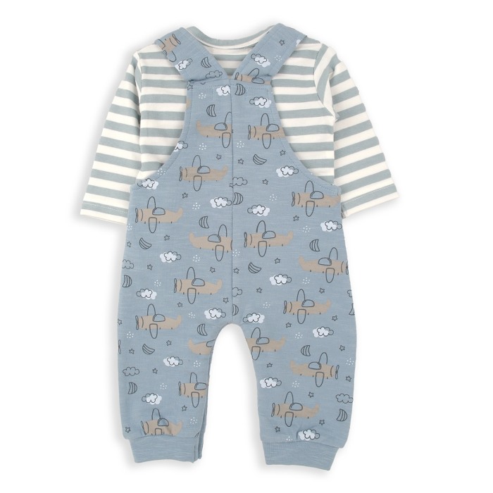 Compleu bebe baiat, bumbac oeko tex, salopeta imprimeu avioane, brand Babybol [2]