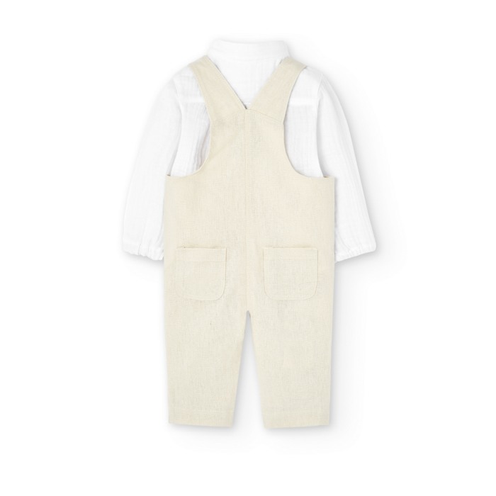Compleu bebe baiat, camasa muselina alba cu salopeta in, Boboli [2]