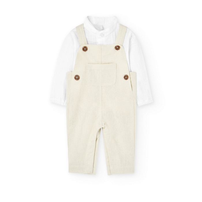 Compleu bebe baiat, camasa muselina alba cu salopeta in, Boboli [1]