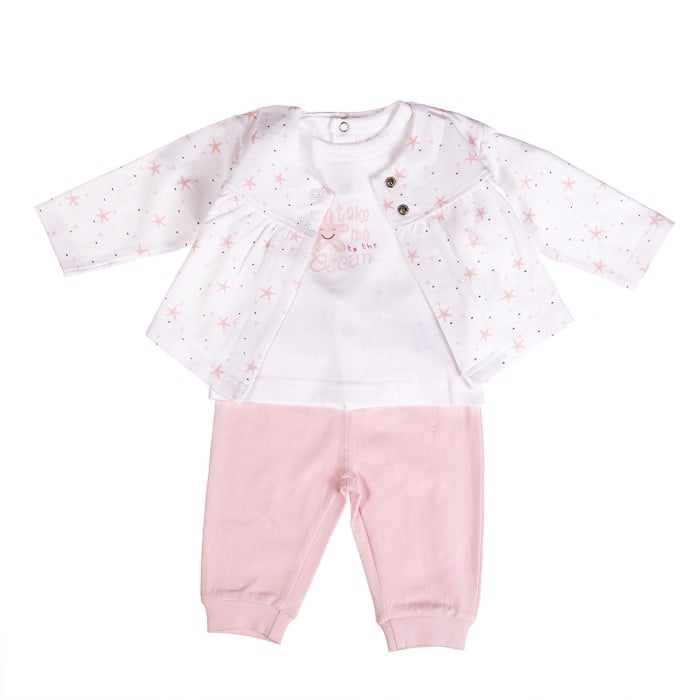 Compleu bebe fetita 3 piese ,0-12 luni , roz, Babybol [1]