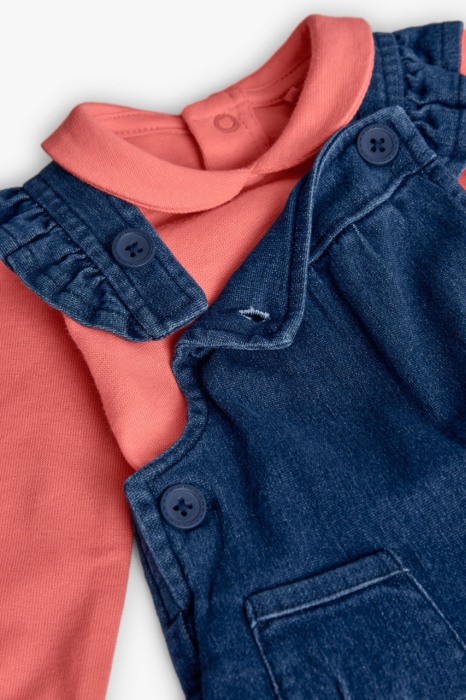 Compleu bebe fetita, salopeta denim cu body , broderie ciupercute, brand Boboli [7]