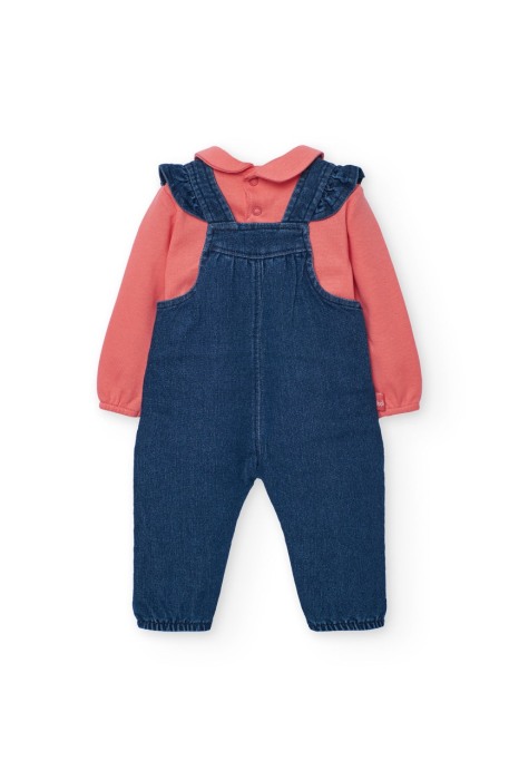 Compleu bebe fetita, salopeta denim cu body , broderie ciupercute, brand Boboli [3]