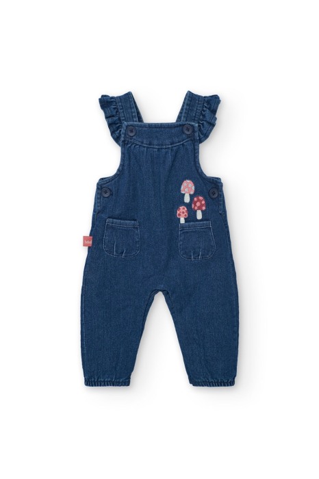 Compleu bebe fetita, salopeta denim cu body , broderie ciupercute, brand Boboli [4]