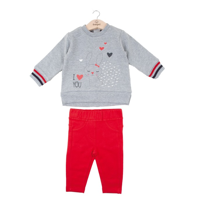 Compleu fete bumbac vatuit, bluza cu colant rosu,Babybol [1]