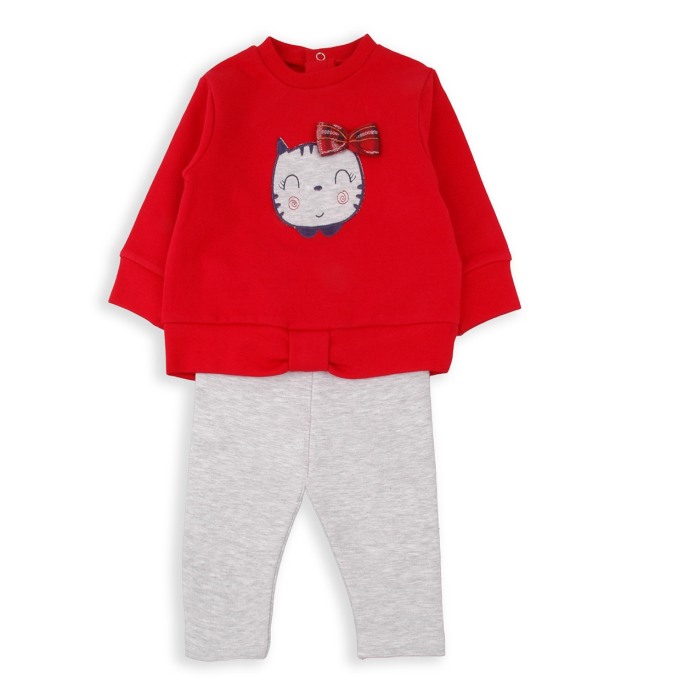 Compleu fete bumbac vatuit, bluza rosie cu colant gri, Babybol [1]
