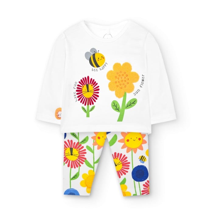 Compleu fetite, bumbac, tricou maneca lunga si colanti, imprimeu floral, Boboli [1]