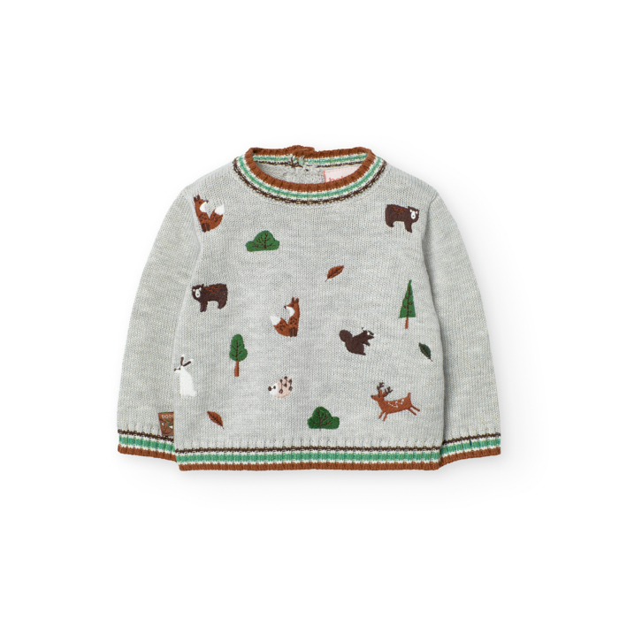 Costumas tricot bebe, unisex, animale brodate, gri, brand Boboli [3]