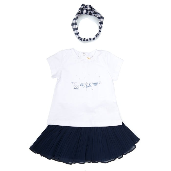 Compleu vara fete tricou, fusta plisee navy si bandana, Babybol [1]
