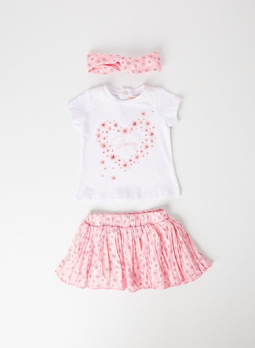 Compleu vara fetite, tricou maneca scurta cu fusta si bandana roz, Babybol [1]