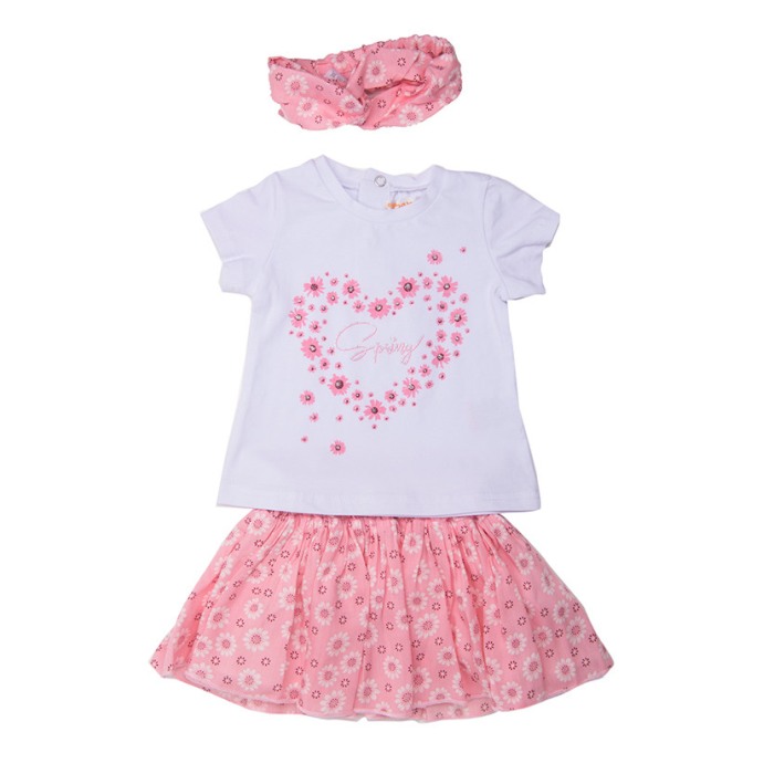 Compleu vara fetite, tricou maneca scurta cu fusta si bandana roz, Babybol [2]