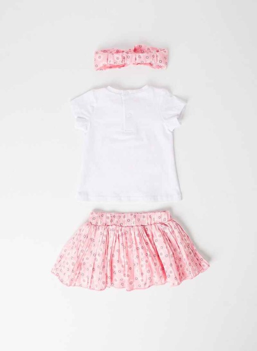 Compleu vara fetite, tricou maneca scurta cu fusta si bandana roz, Babybol [3]