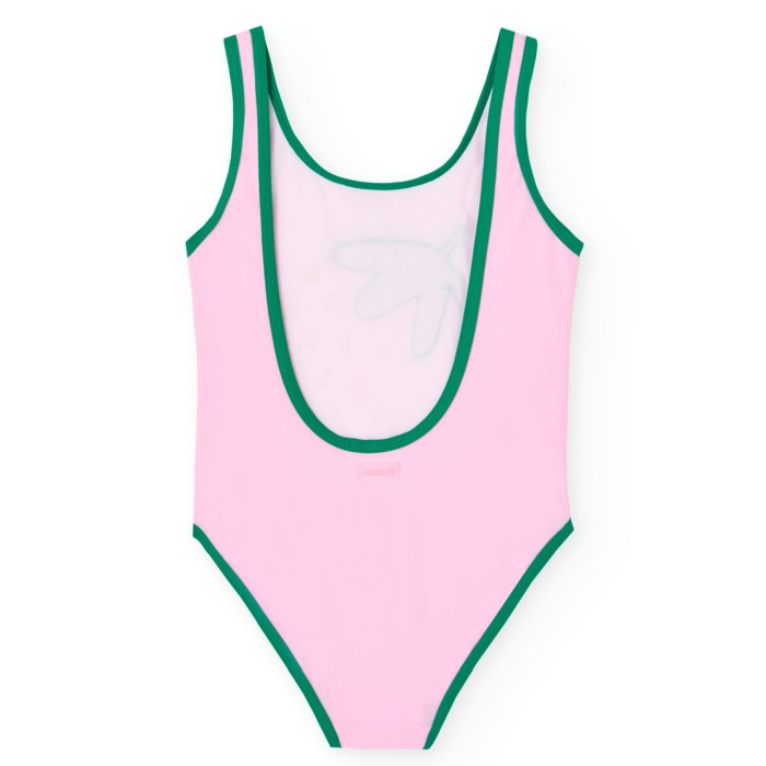 Costum baie intreg fetite, capsunica brodata, culoare roz, brand BOBOLI [2]