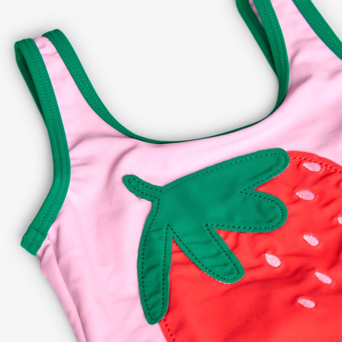 Costum baie intreg fetite, capsunica brodata, culoare roz, brand BOBOLI [3]