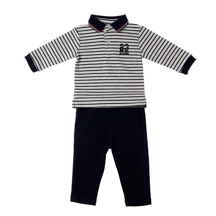 Costumas 2 piese baiat, tricou polosi pantalon navy,Babybol [1]