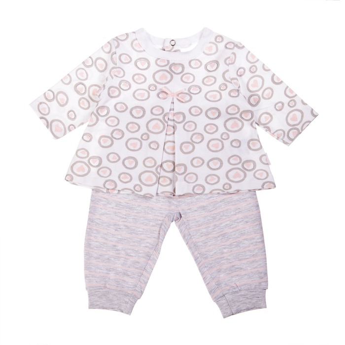 Costumas 2 piese bebe fetita, bumbac, imprimeu inimioare,Babybol [1]