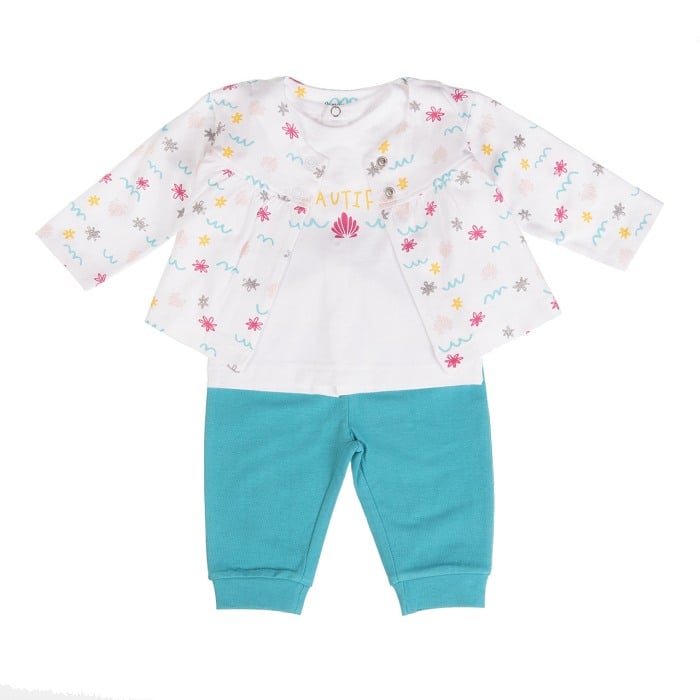 Costumas 3 piese bebe fetita, turcoaz,Babybol [1]