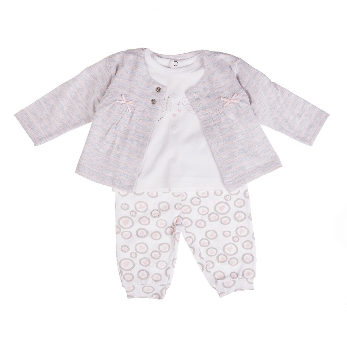 Costumas 3 piese fetite 0-12 luni, gri/roz , Babybol [1]