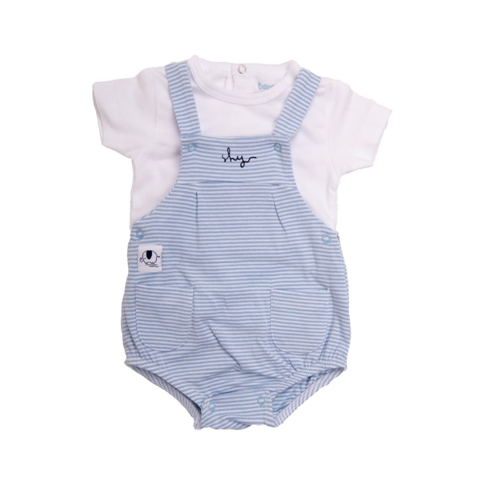 Costumas bebe 2 piese, tricou maneca scurta cu salopeta dungi,Babybol [1]