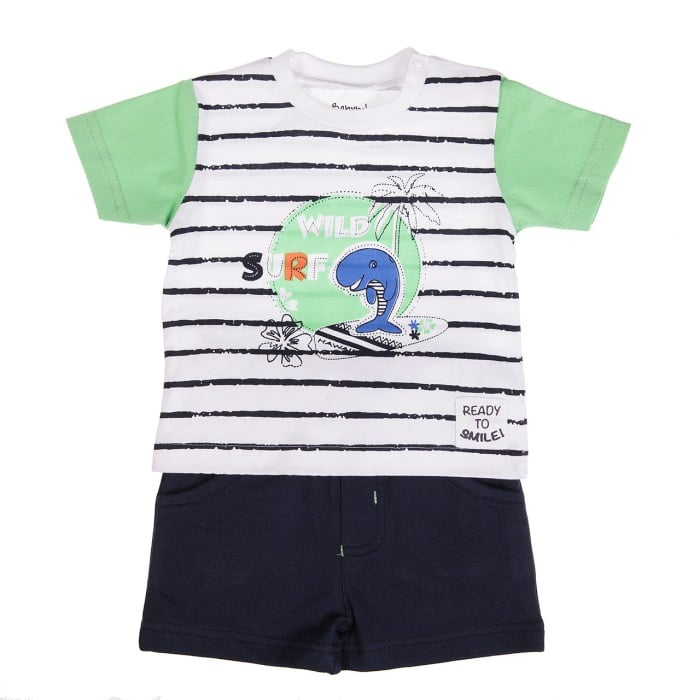 Costumas bebe baiat , tricou bumbac cu pantaloni scurti navy, 3 luni, 62 cm [1]