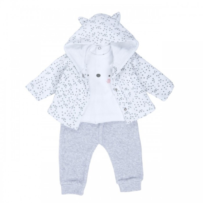 Costumas bebe fetita 3 piese 0-12 luni, imprimeu stelute, Babybol [1]