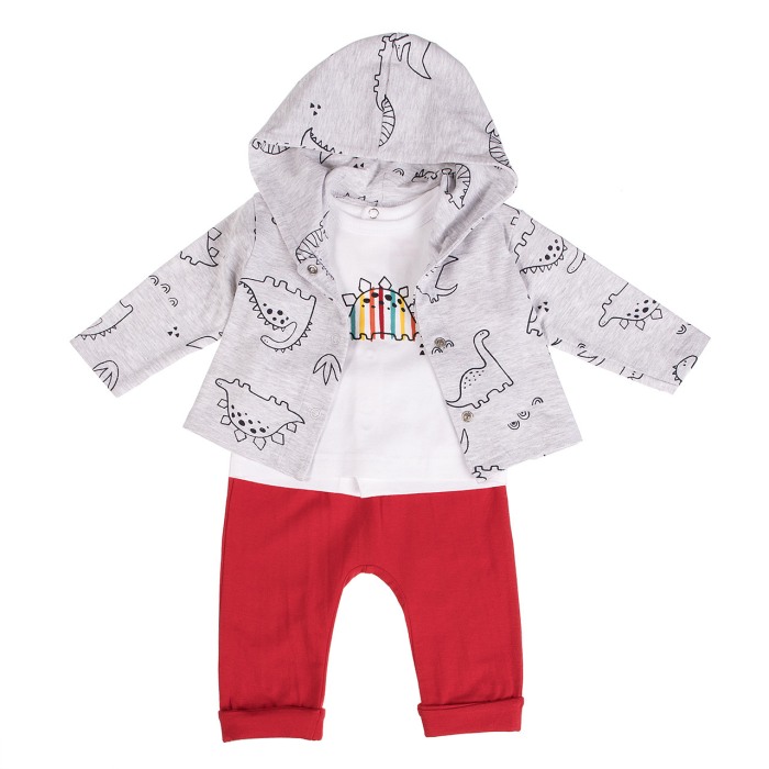 Costumas bumbac 3 piese bebe baiat, imprimeu dino, Babybol [1]
