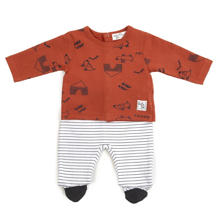 Costumas nou nascut , tricou cu pantalonas cu botosei, caramiziu, Babybol [1]