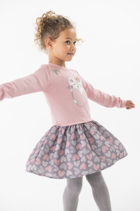 Dres bumbac fete 1-8 ani cu strasuri, gri, Boboli [3]