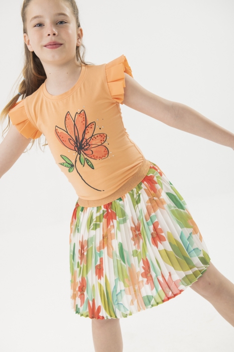 Fusta fete 8-14 ani, plisata, chifon, imprimeu floral, brand Boboli [2]