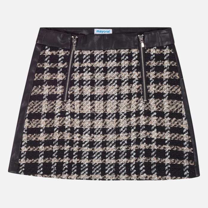 Fusta mini fete 8-16 ani, combinatie ecopiele material carouri, Mayoral [2]