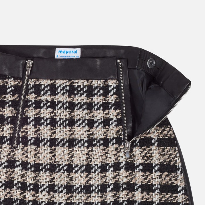 Fusta mini fete 8-16 ani, combinatie ecopiele material carouri, Mayoral [4]