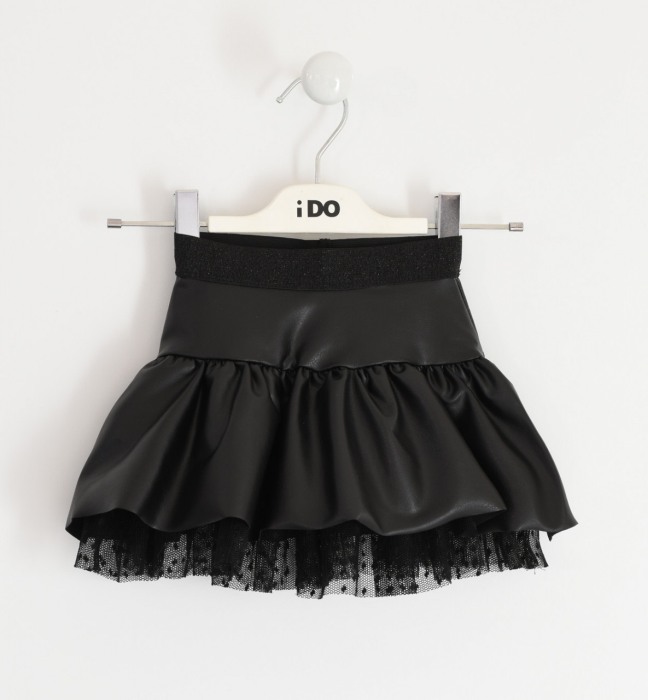 Fusta piele ecologica cu tulle, neagra , Ido [2]