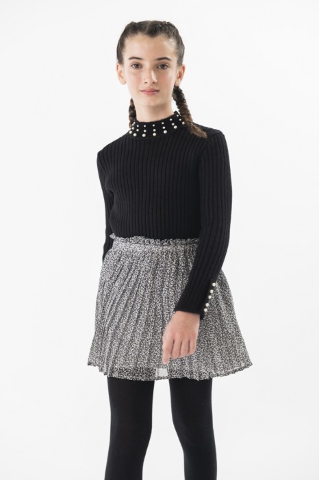 Fusta plisata fete 4-16 ani,imprimeu flori negre, brand Boboli [1]