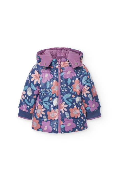 Geaca fete reversibila, gluga, waterproof, imprimeu floral, violet, brand Boboli [4]
