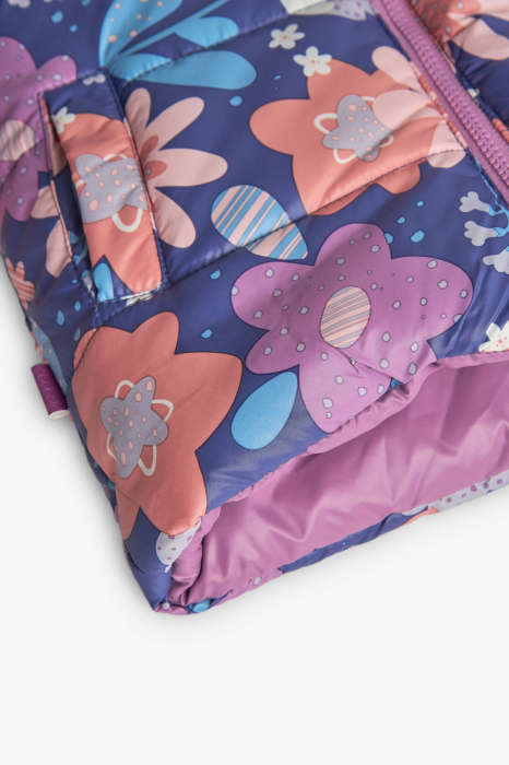 Geaca fete reversibila, gluga, waterproof, imprimeu floral, violet, brand Boboli [7]