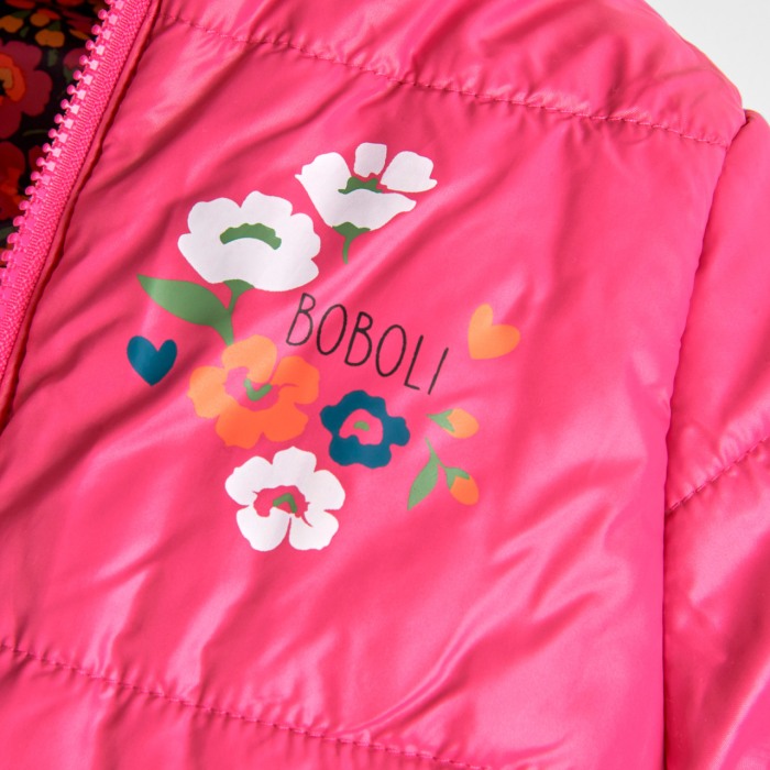 Geaca fete reversibila, imprimeu floral, fucsia, Boboli [6]