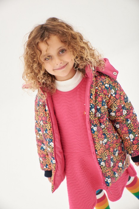 Geaca fete reversibila, imprimeu floral, fucsia, Boboli [1]