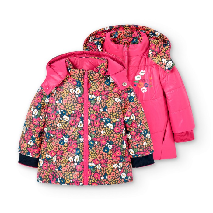 Geaca fete reversibila, imprimeu floral, fucsia, Boboli [2]