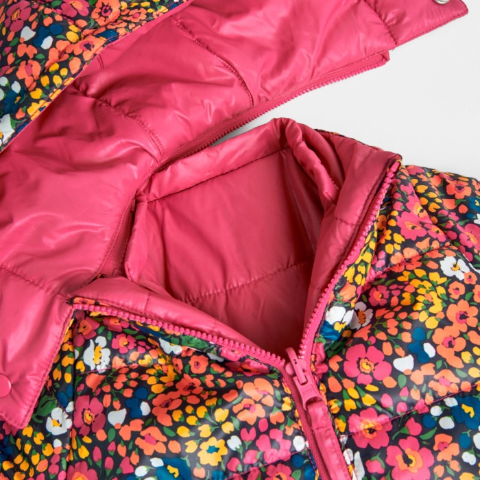 Geaca fete reversibila, imprimeu floral, fucsia, Boboli [7]