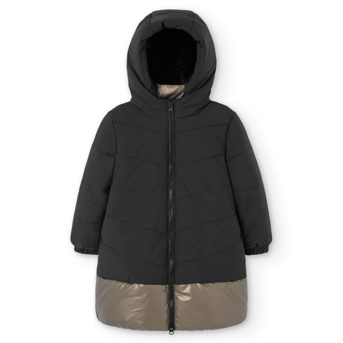 Geaca lunga fete 4-14 ani, model lung, captuseala blanita, neagra, brand Boboli [5]