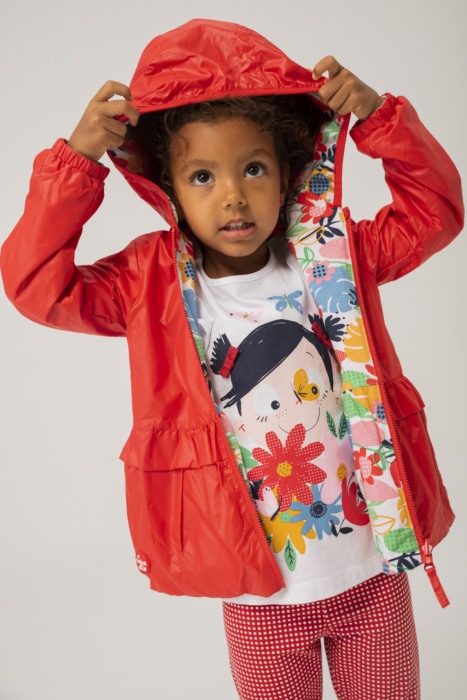 Geaca reversibila fetite cu gluga, rosie, Boboli [3]