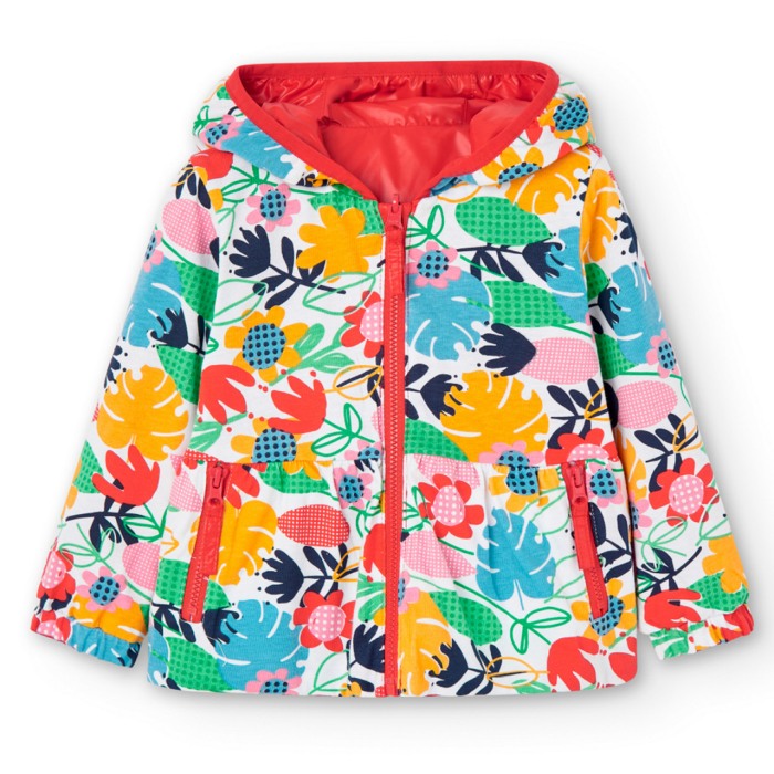 Geaca reversibila fetite cu gluga, rosie, Boboli [5]