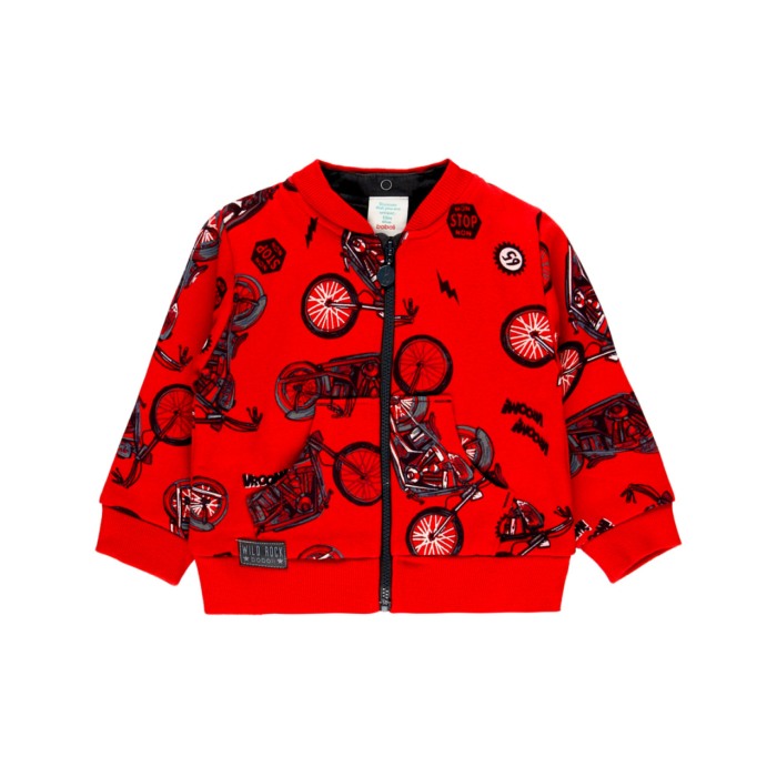 Hanorac bumbac cu gluga baiat, imprimeu motociclete, rosu, Boboli [4]